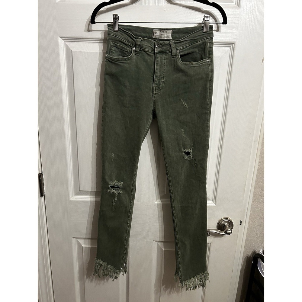 Free People We The Free Jeans‎ Womens 27 Denim Cotton Raw Hem Skinny Army Green